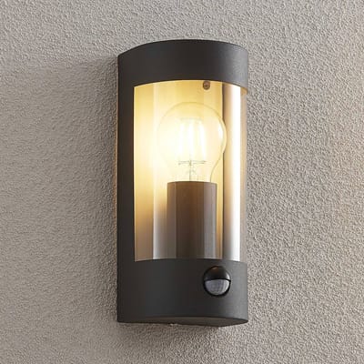 Lindby - Wandlampen buiten - 1licht - Roestvrij staal, polycarbonaat - H: 23.5 cm - E27 - antraciet, helder