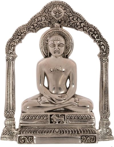 Mahavir Wanddecoratie - Religieus Beeld - Muur Versieren - Wit Metaal - 21.5 cm - Wit