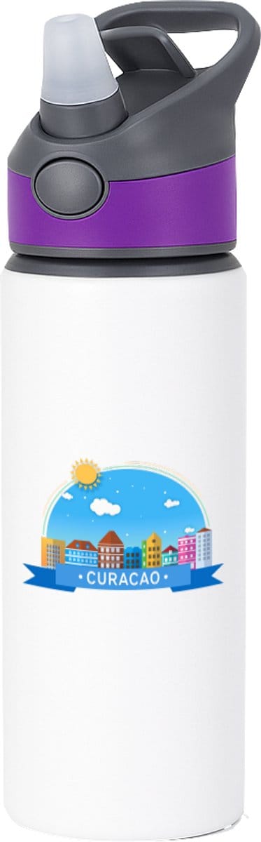 Hacebo® - Curacao waterfles met rietje paars - Wereld - Vakantieliefhebber - Antillen - handelskade - water fles - 650ML