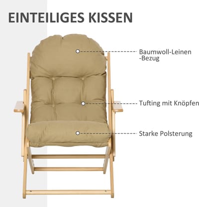 HAUSS SPOLE Relaxfauteuil - Klapbaar - Handmatig Verstelbaar Met 3 Standen - Voor Woonkamer, Slaapkamer En Kantoor - Buchenhout - Bruin