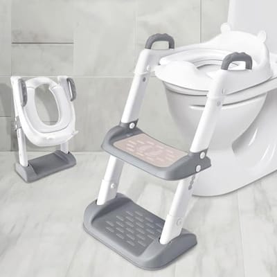 Mkitnvy Toiletbril voor kinderen, toiletbril met ladder, verstelbare wc-trainer met PU-bekleding, spatwaterdicht en antislip, voor jongens en meisjes baby's