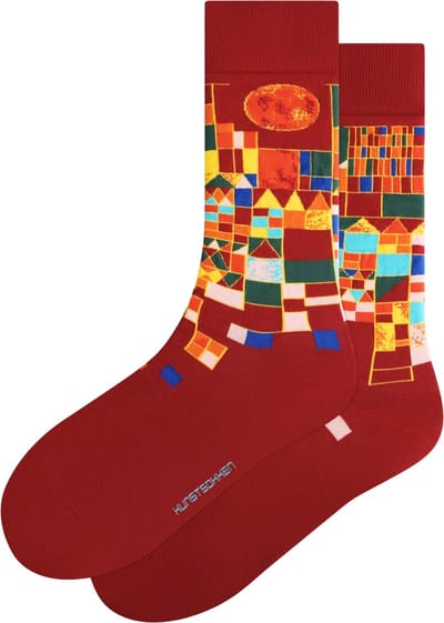 Kunst sokken - Kasteel en Zon: Paul Klee - Sokken Dames 36 40 - Biologisch Katoenen Sokken - funny socks happy - Vrolijke Sokken - Grappige Sokken - Sokken Cadeau