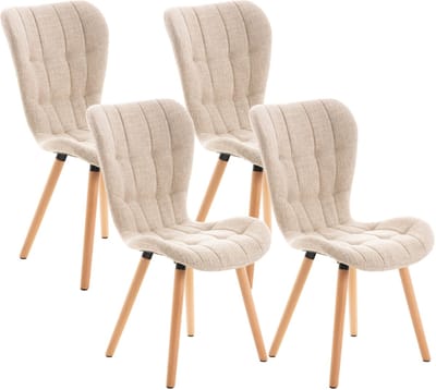 CLP 4-delige set eetkamerstoelen Elda met stofbekleding, gestoffeerd en rugleuningen, tot 150 kg Stof/creme