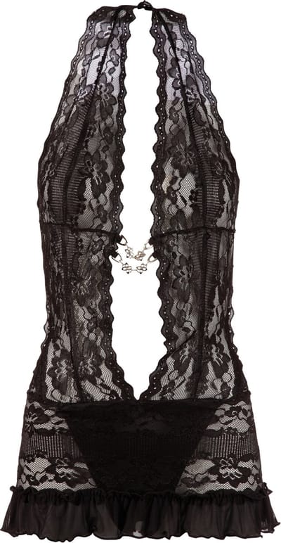 Cottelli Collection – Erotische Jurk met Open Voorzijde met Strass Elementen en Open Kruis – Maat L - Zwart
