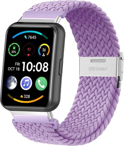 Nylon Smartwatch bandje - Geschikt voor Huawei Watch Fit 2 gevlochten bandje - lila - Strap-it Horlogeband / Polsband / Armband