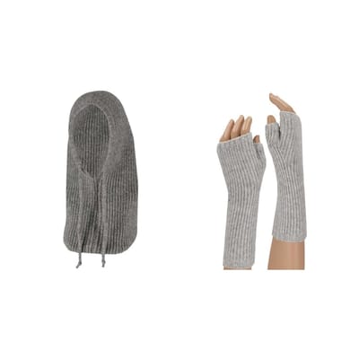 Balaclava + lange vingerloze handschoenen - Dames - Fashion - Midden Grijs