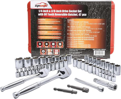Dopsleutelset met 1/4 en 3/8 inch aandrijving en 90 Tands Ratel (46 delig)