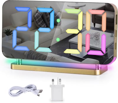 Digitale wekker met 7,4 inch LED-spiegelklok en RGB-nachtlampje