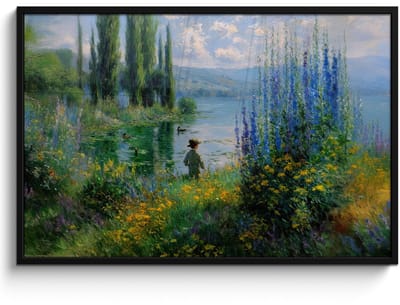Poster in lijst - Fotolijst 120x80 cm - Posters - Bloemen - Meer - Bergen - Groen - Posterlijst zwart - Decoratie - Wanddecoratie woonkamer - Muurdecoratie slaapkamer