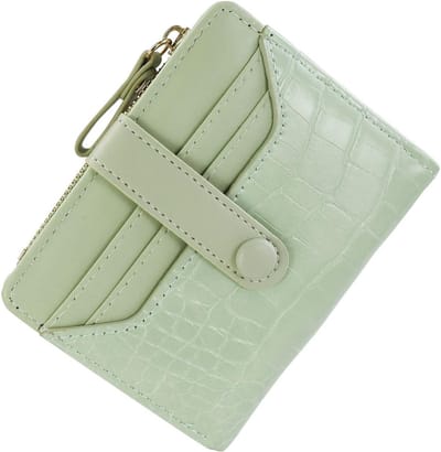 Kleine PU leren portemonnee voor dames met meerdere kaartsleuven, ritsvak voor munten en ID-pocket, groen, trendy en compact