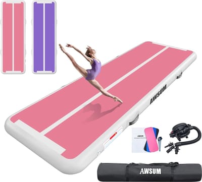 Opblaasbare turnmat 3M - Gymnastiekmat, Fitnessmat met Draagtas en Pomp, Perfect voor Thuis Training