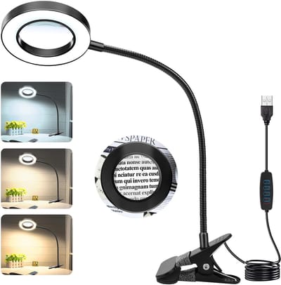 Dailygoods - Vergrootglas met USB-klem, clipvergrootglas met licht, vergrootglas voor knutselen, lezen, naaien, hobby's