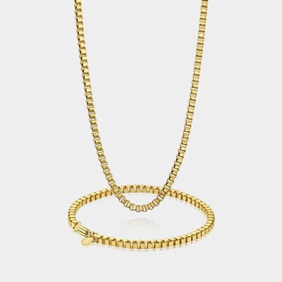 Box Ketting 3 mm x Box Armband 3 mm - Gouden Schakelketting en Schakelarmband Heren - 60/21 cm lang - Olympus Jewelry