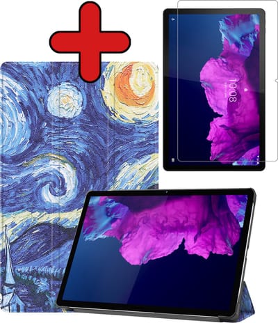 Hoesje - Geschikt voor Lenovo Tab P11 - Met Screenprotector - Hardcover Book Case - Trifold Bookcase Hoes - Hard Cover - Tablethoes - Sterrenhemel
