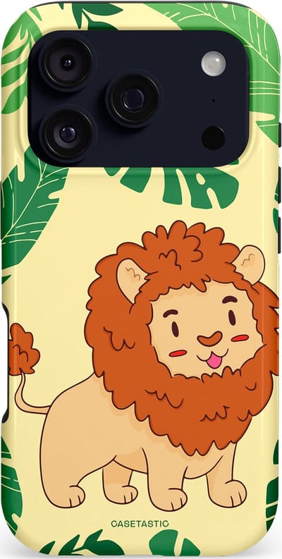 Casetastic hoesje geschikt voor Apple iPhone 17 Pro - MagSafe - Dubbellaagse bescherming - Jungle Leeuw Ontwerp - Fashion Case - Crème Groen Terracotta