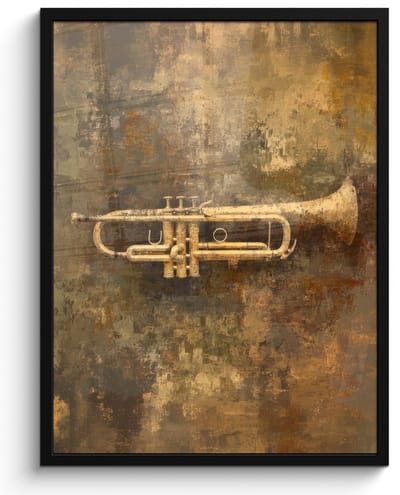 Poster in lijst - Fotolijst 60x80 cm - Posters - Trompet - Geel - Muzikaal - Posterlijst zwart - Decoratie - Wanddecoratie woonkamer - Muurdecoratie slaapkamer