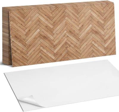Coloray Plaktegels - Visgraatpatroon Zelfklevende Wandtegels - 40 cm x 20 cm - Bruin Plaktegels - 10 stuks - Rechthoek PVC Tegels - Plaktegels Badkamer - Vloertegels Zelfklevend - Vinyltegels Vloer Zelfklevend - Portugese Tegels