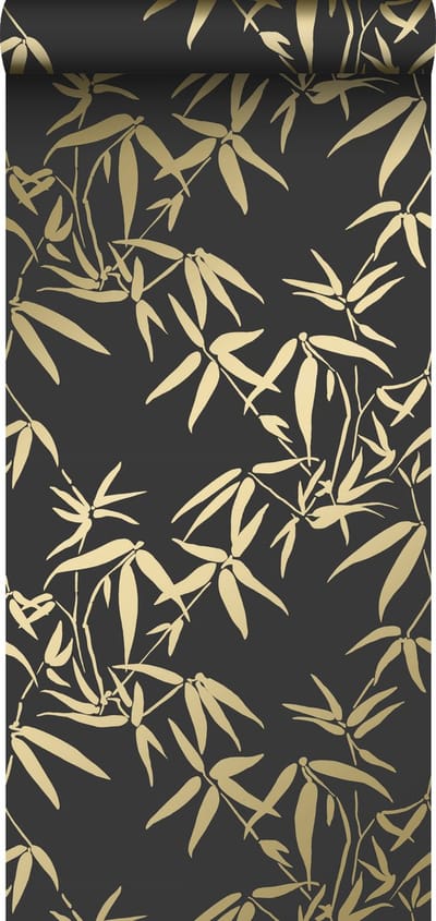 Origin Wallcoverings behang bamboe bladeren zwart en goud - 347740 - 0,53 x 10,05 m