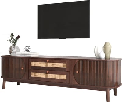 Merax Rotan TV Meubel van Hout - Kast met Schuifdeuren en Lades - Bruin