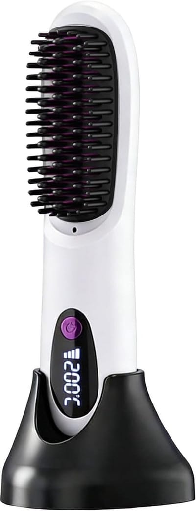 Draadloze Stylingborstel - Multifunctionele Haarborstel voor Stylen, Gladmaken en Volume - Compact - Voor Kort Haar - Wit