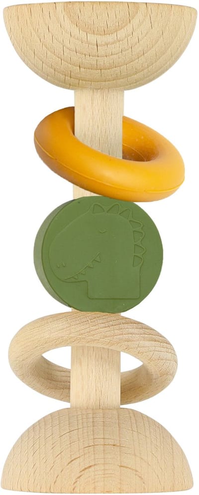 Trixie Houten Siliconen Rammelaar Mr. Dino â€“ 0m+ â€“ FSC hout â€“ Bijtspeelgoed - Leuk als Kraamcadeau