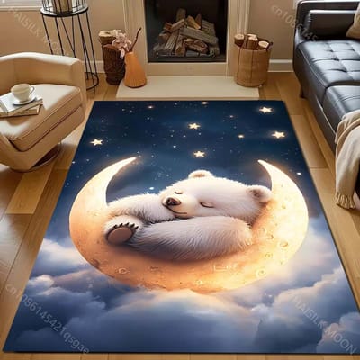 Kleine Beer Slaapt op de Maan Print Tapijt voor Slaapkamer Woonkamer Bedzijde Bank Vloermat Moderne Huisdecoratie Vloerkleed Cadeaus 40x60cm (16x24in) black
