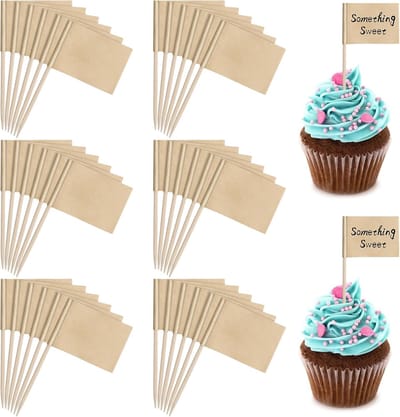 100 Stuks Tandenstokervlaggen van Kraftpapier - Voedselvlaggen en Cupcaketoppers voor Feesten en Evenementen