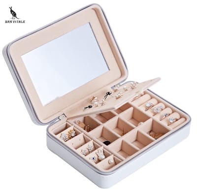 San Vitale® - Luxe Sieradendoos 2.0 - Bijouterie Kistje - Juwelendoos - Ring/Oorbellen/ Ketting/Horloge - Dames/ meisjes - Gr. Reisformaat - Wit