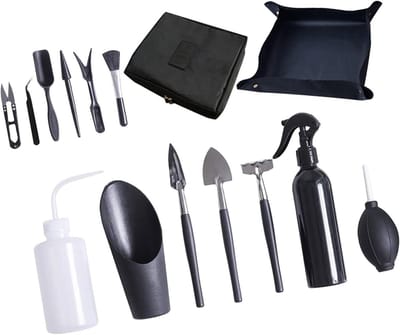 Vetplant Gereedschap Set - Bonsai Tools - Planten Verpotten - All-in-één Oplossing - 15 stuks - Zwart