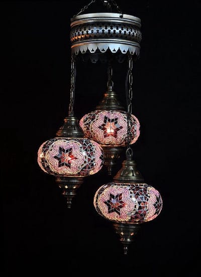 Turkse lamp - hanglamp - mozaïek lamp - 3 bollen - paars - handgemaakt en authentiek