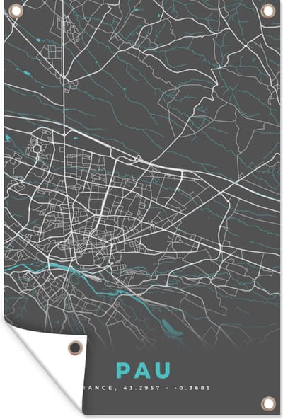 Muurdecoratie Pau - Stadskaart - Kaart - Plattegrond - Frankrijk - 120x180 cm - Tuinposter - Tuindoek