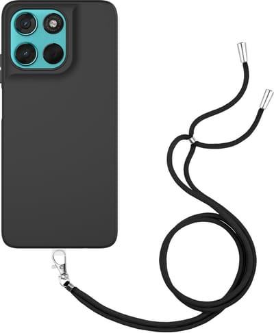 Just in Case hoesje met koord geschikt voor Motorola Moto G57 / G57 Power / G67 Power Hoesje met Koord - Flexibele Case - Zwart