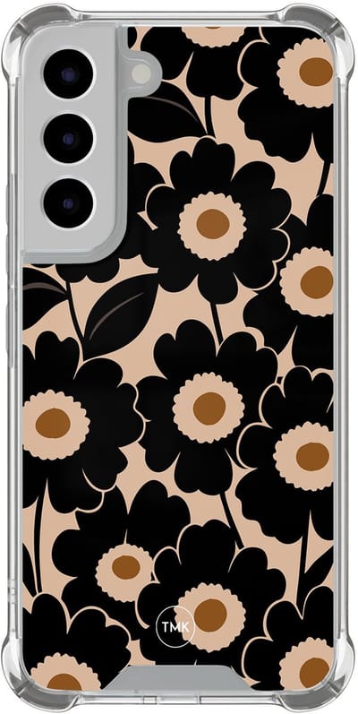 Shockproof hoesje geschikt voor Samsung Galaxy S22 - Bloom luxe - Schokbestendig - Verhoogde randen - TPU case - Extra Sterke Back Cover - Bloemen - Transparant, Zwart