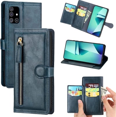 LuxeBass Hoesje geschikt voor Samsung Galaxy A22 5G - Boekhoesje - Blauw - Vintage portemonne hoes met ritssluiting gsm hoesje - telefoonhoes - telefoonhoesjes
