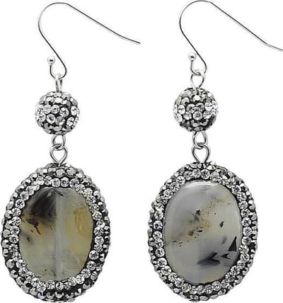 Edelstenen oorbellen Bright Nature Agate Oval - oorhanger - agaat - grijs - sterling zilver (925) - stras steentjes - luxe sieraden doosje -dames oorbellen