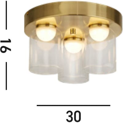 Searchlight LED plafondlamp Highball, messingkleurig, IP44, glas