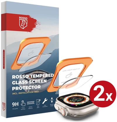 Rosso Screenprotector Geschikt voor Apple Watch Ultra 3/2/1 | Gehard Glas | Beschermglas | Glasplaatje | Case Friendly | Met Installatietray | Eenvoudige montage | 2-Pack |