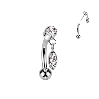 Piercing titanium curved studje met hanger 1.2x8x3 - zilver - LMPiercings