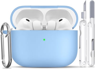 Siliconen Schokbestendige Oplader Hoes met Reinigingsset en Sleutelhanger voor AirPods Pro 3 (2025), Ondersteunt Draadloos Opladen, A5-Sky Blue