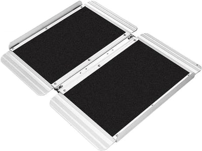 Rolstoel Oprit - Drempelhulp - Toegankelijkheid Verbeteren - Antislip Oppervlak - 74 cm Lang - Aluminiumkleur