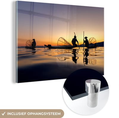 ® Glasschilderij 180x120 cm - Schilderij acrylglas - Vissen - Silhouet - Birma - Foto op glas - Muurdecoratie woonkamer - Wanddecoratie slaapkamer - Schilderijen