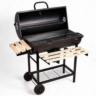 Barbecue Houtskool Wagenmodel Met Groot Grillrooster 75x39 cm – BBQ Met Ingebouwde Thermometer & Hittebestendige Chroomkleur – Houtskool Grill Met 2 Inklapbare Zijplanken & Wielen | Geschikt Voor 8-10 Personen
