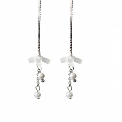Doorsteek Oorbellen - Zilver met Synthetische Parel - Charme Bijoux