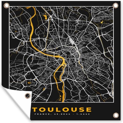 Tuin poster Toulouse - Plattegrond – Stadskaart – Frankrijk - Kaart - 200x200 cm - Tuindoek