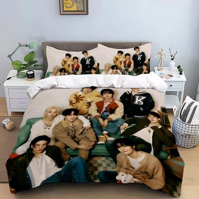 KPOP Dekbedovertrek Kussensloop S-Stray-K-Kids Beddengoed Set Volwassene Jongen Meisje Slaapkamer Decoratie Kindercadeau Enkel Dubbel Grote Maat AU Single(140*210cm)3pcs