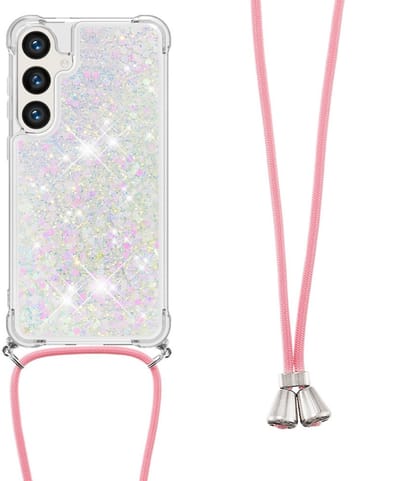 Coverup Hoesje - Geschikt voor Samsung Galaxy S25 Hoesje - Coverup Liquid Glitter Back Cover met Koord - Wit