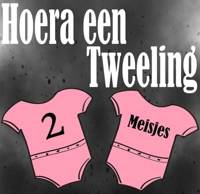 Jerma-Geboorte raamsticker-Hoera een tweeling-2 meisjes geboren