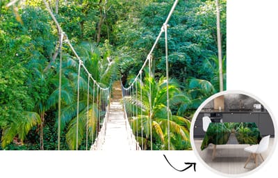 Tafelkleed - Tafellaken - 220x150 cm - Jungle - Palmboom - Brug - Natuur - Planten - Binnen en Buiten