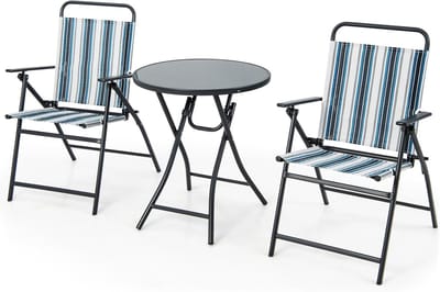 KOMFOTTEU 3-delige inklapbare balkonset, bistrotafel met 2 stoelen, zitgroep met ronde tafel en klapstoelen, tuinmeubelset voor balkon, erf