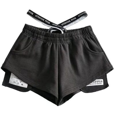 Nieuwste Grijze Amerikaanse Actieve Zomer Korte Broek voor Dames met Hoge Taille Ontwerp Niche Vrijetijds Strandbroek L black